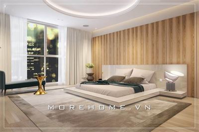 Ý tưởng thiết kế giường ngủ chung cư gỗ công nghiệp đẹp cuốn hút