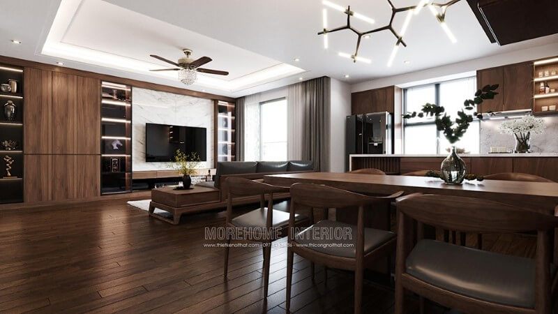 Mẫu bàn ghế ăn bằng gỗ óc chó hiện đại và đẹp cao cấp được cung cấp tại căn hộ chung cư Imperia Sky Garden Minh Khai, Huyện Ba Vì, Thành Phố Hà Nội.